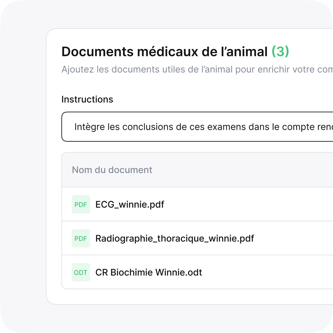 Interface d'import de documents médicaux dans Vetomatic