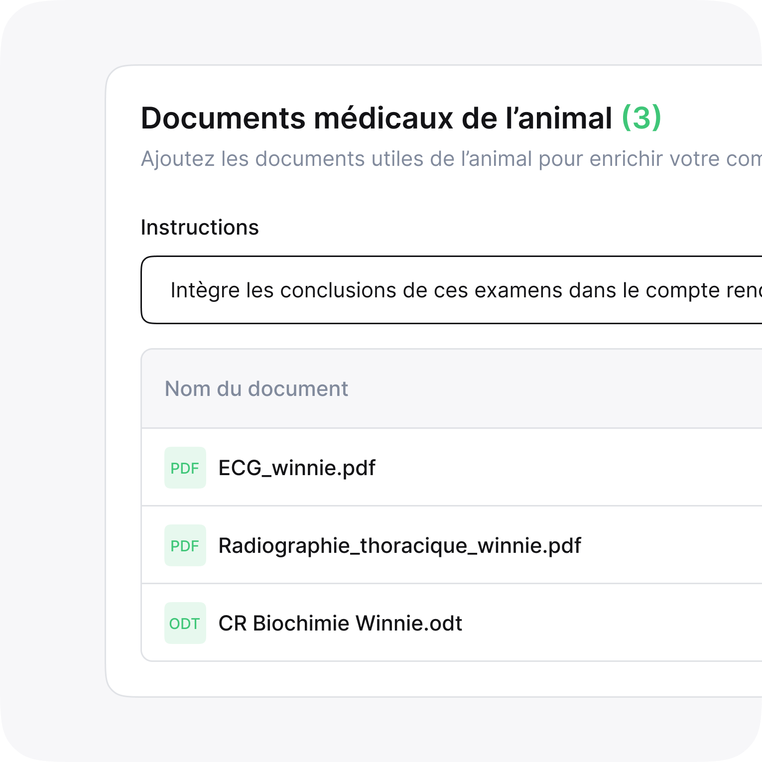 Interface d'import de documents médicaux dans Vetomatic
