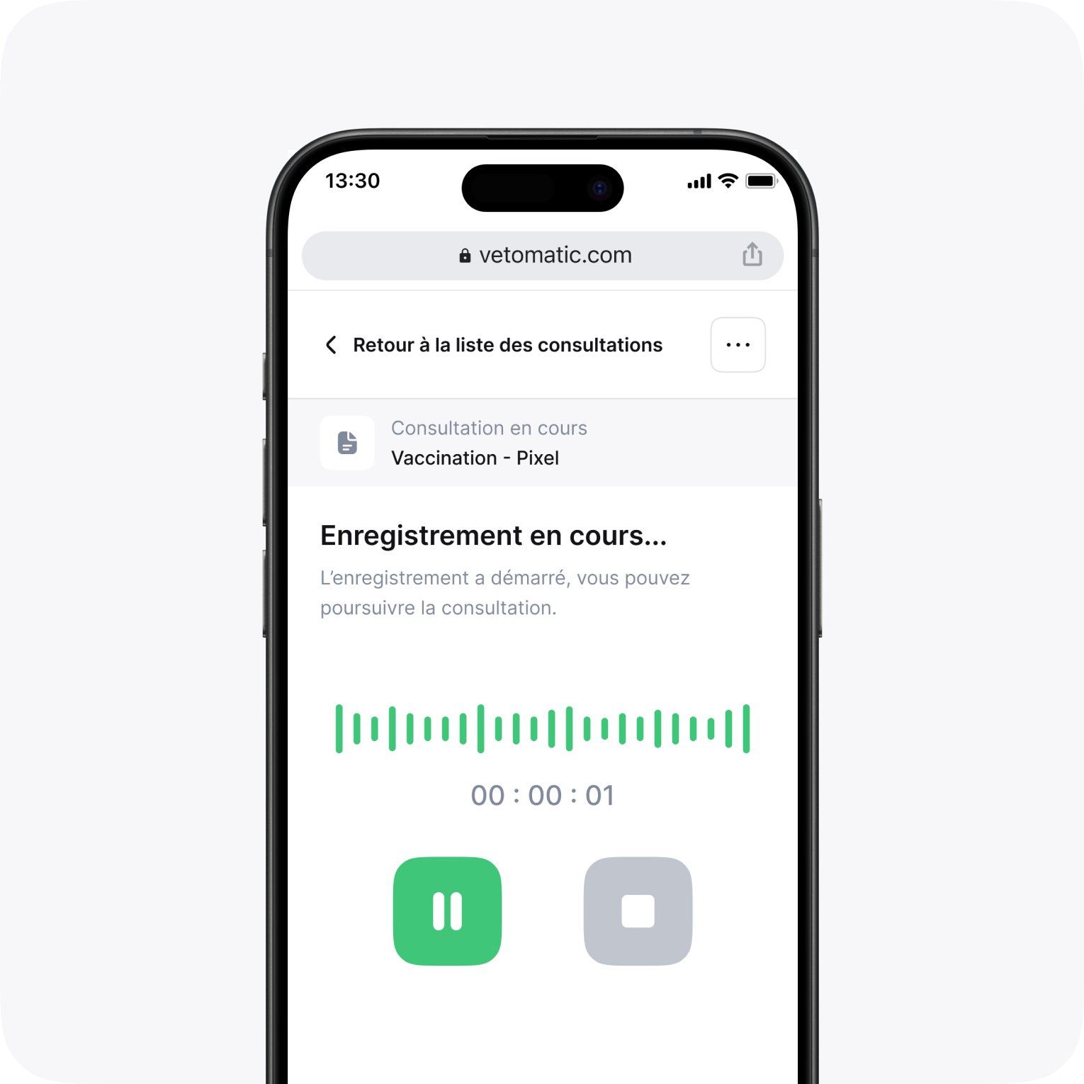 Enregistrement de consultation vétérinaire sur smartphone avec l'application Vetomatic