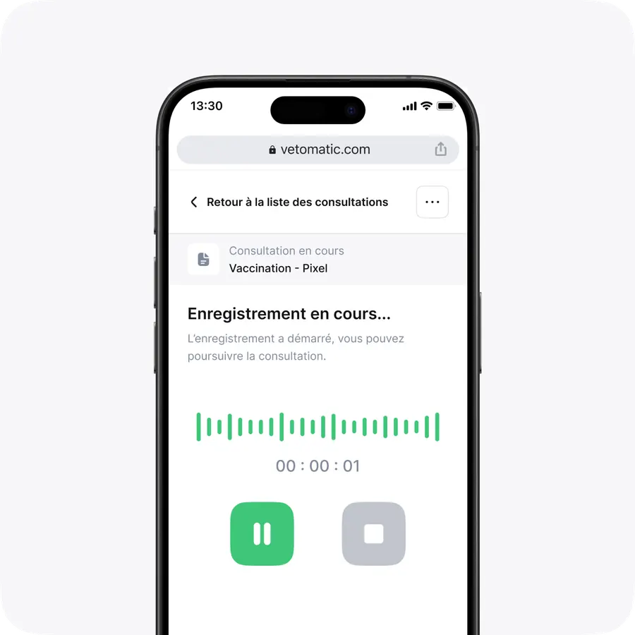 Enregistrement de consultation vétérinaire sur smartphone avec l'application Vetomatic